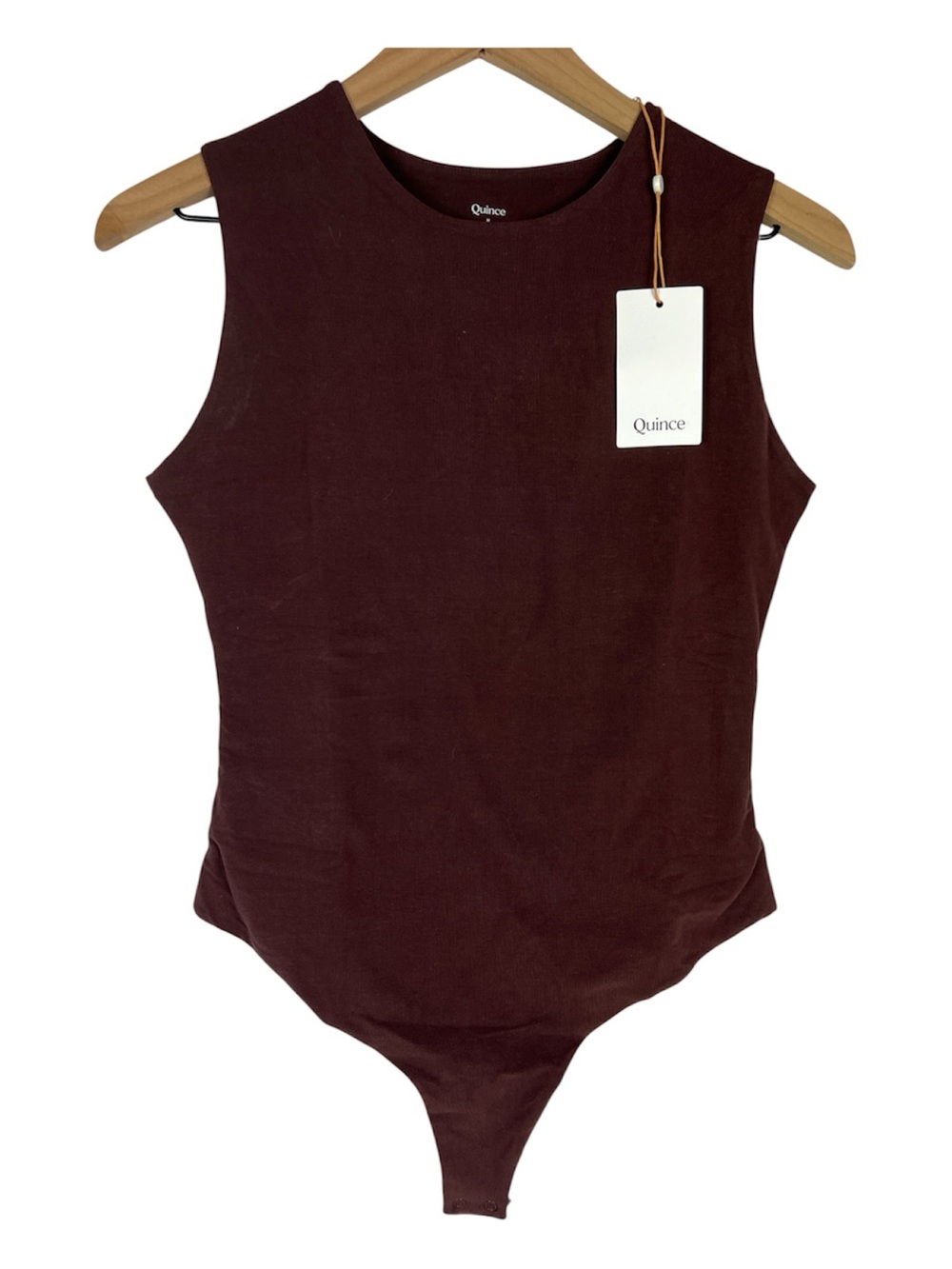 Quince Sz M Bodysuit High Neck Cotton Jersey Cocoa Brown NWT Capsule Wardrobe